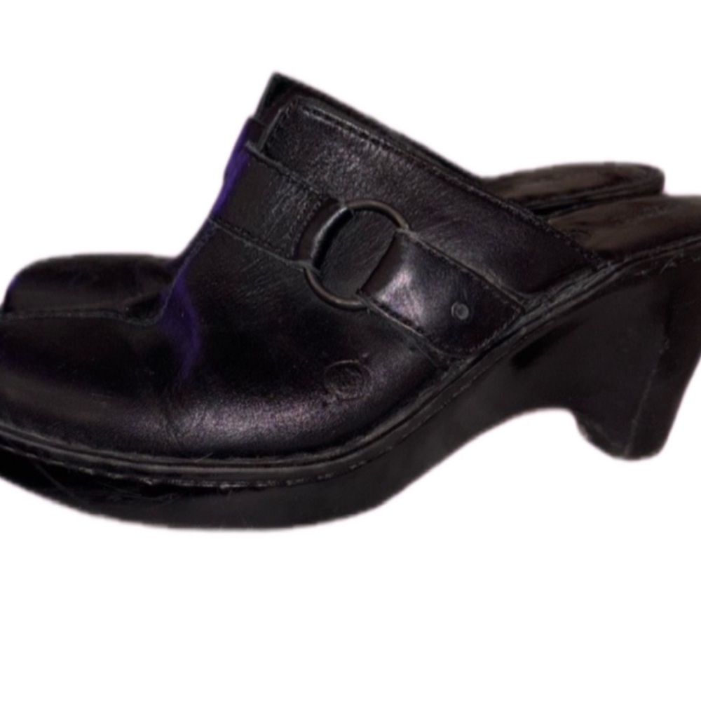 Born Black Leather Clog Mule Heels Womens 9 Comfort Shoes Slip On